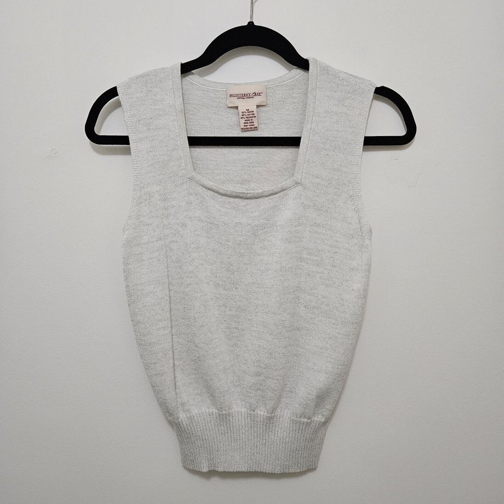 Monterey Bay‎ Women's Sz M Sleeveless Knit Top Vest Banded Ribbed Waist Cream